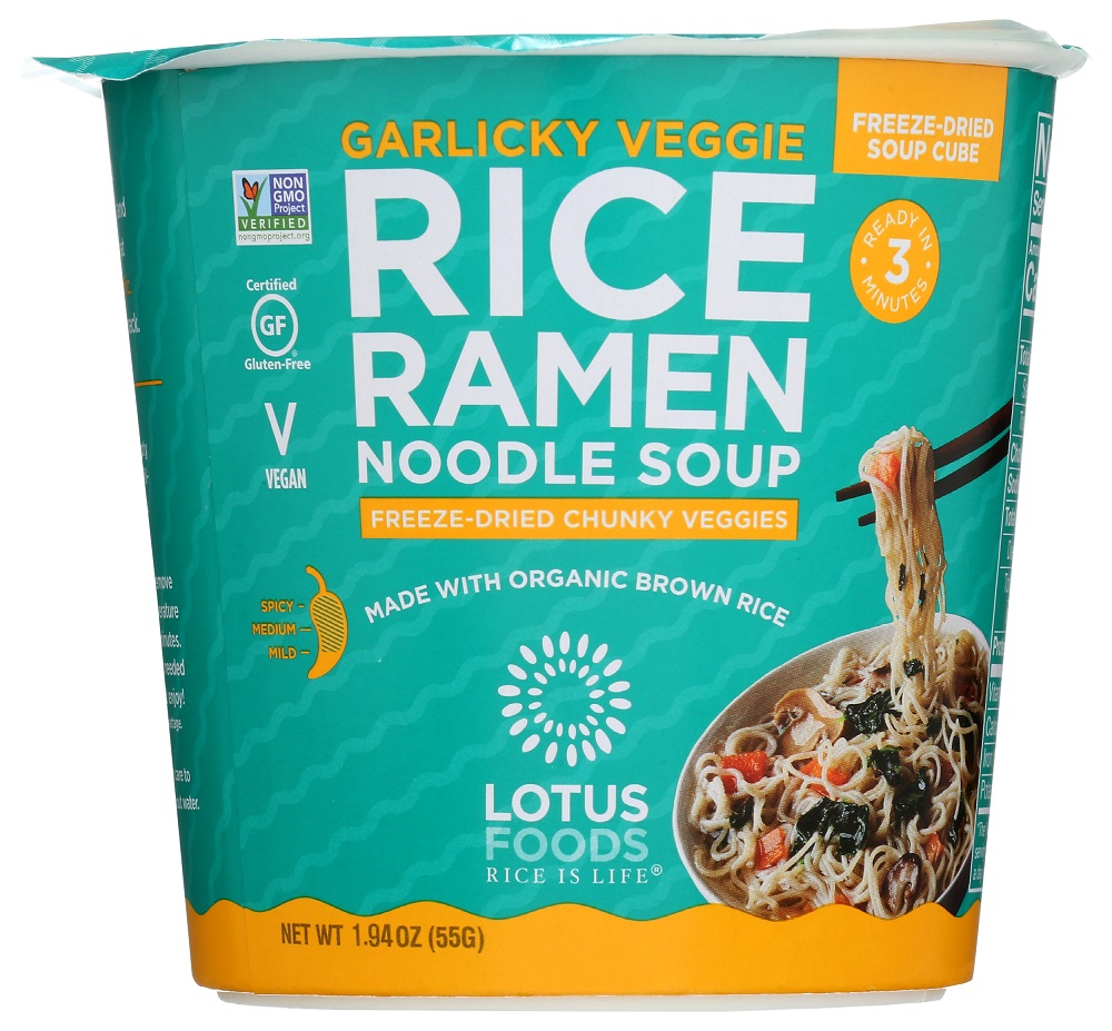 Picture of Lotus Foods KHLV00348588 1.94 oz Garlicky Veggie Rice Ramen Noodle Soup