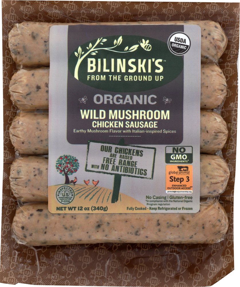 Picture of Bilinskis KHLV01252089 12 oz Organic Wild Mushroom Chicken Sausage
