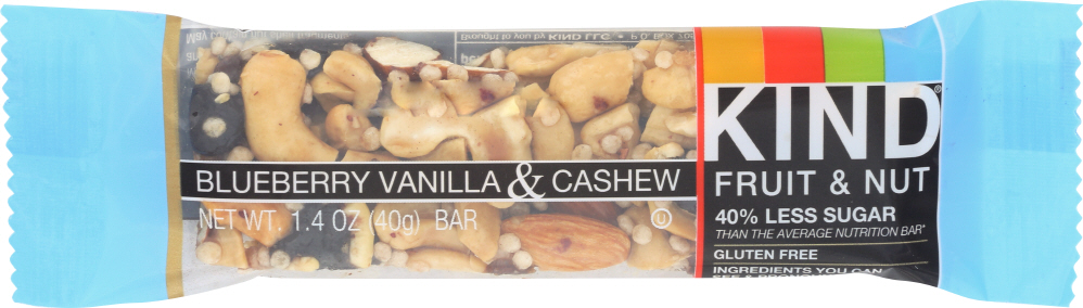 Picture of Kind KHFM00780080 1.4 oz Fruit & Nut Blueberry Vanilla & Cashew Bar