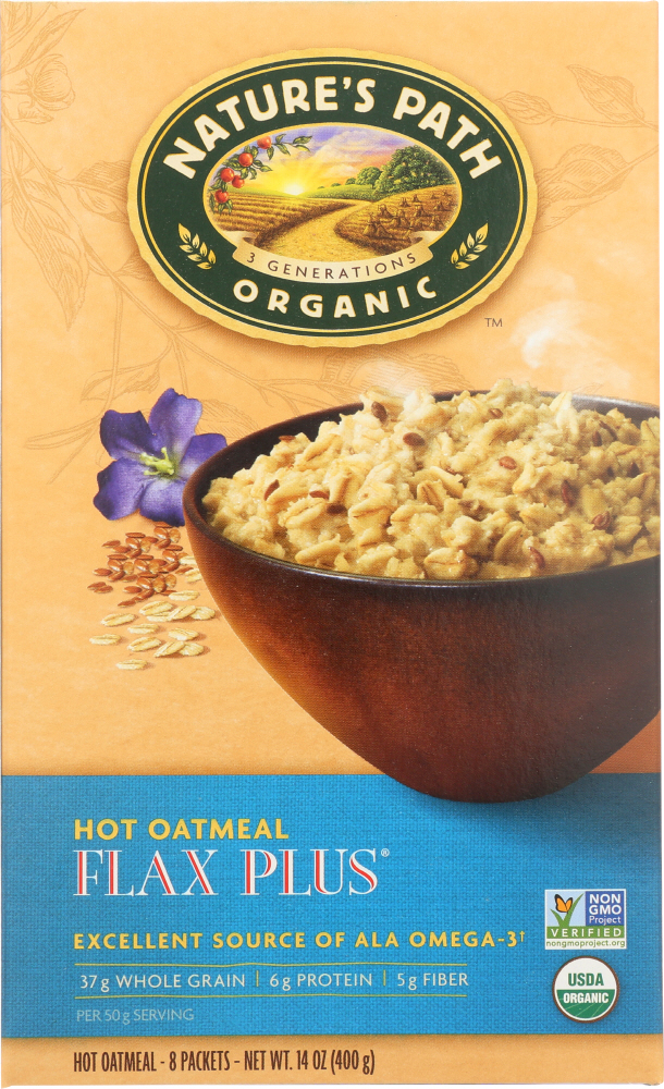 Natures Path  14 oz Organic Instant Hot Oatmeal Flax Plus Cereal - 8 Packets -  Nature's Path, NA1108239