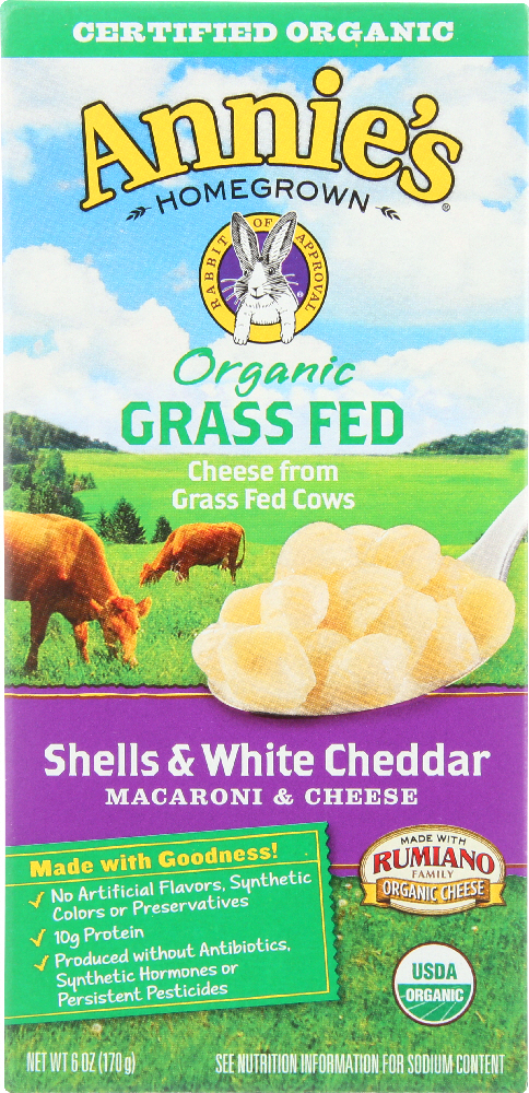 Picture of Annies KHFM00731190 6 oz Organic Grass Fed Shells & White Cheddar Macaroni & Cheese