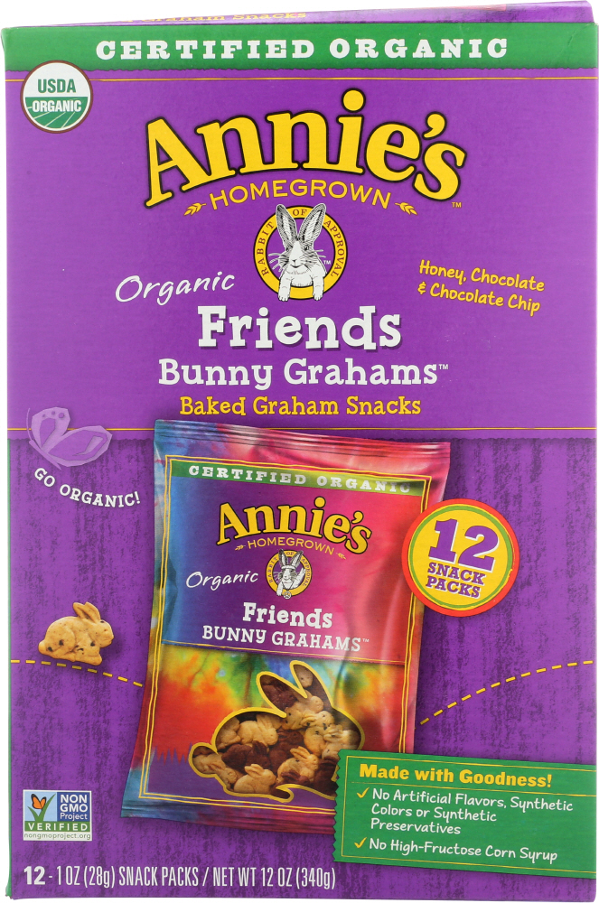 Picture of Annies KHLV00309818 12 oz Organic Friends Bunny Grahams Baked Snacks - Pack of 12