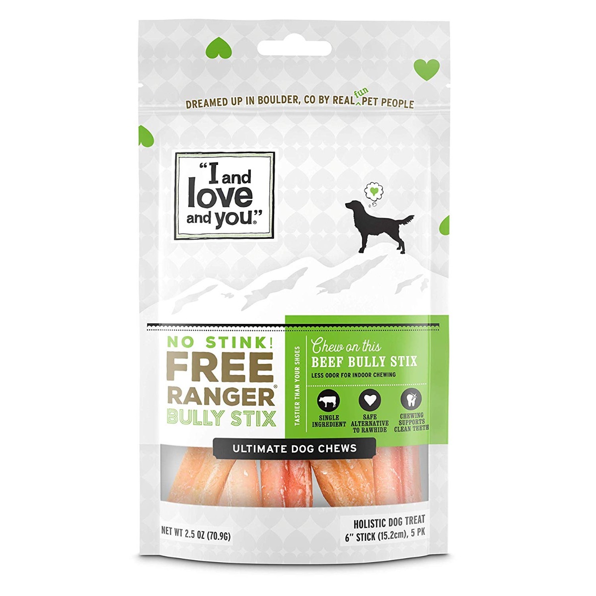 Picture of I & Love & You KHLV00133388 2.5 oz No Stink Free Ranger Beef Bully Stix Chews Dog Food