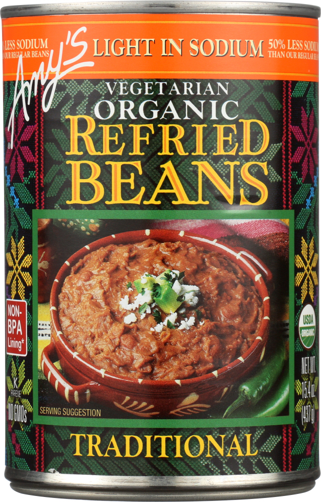 Picture of Amys KHFM00033787 15.4 oz Organic Refried Beans Traditional Light in Sodium