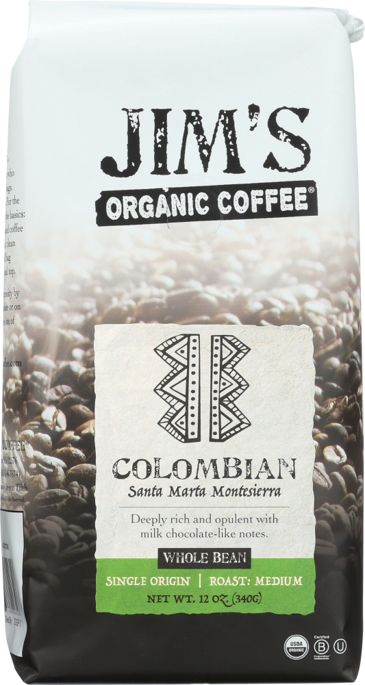 Picture of Jims Organic Coffee KHFM00299511 12 oz Colombian Whole Beans