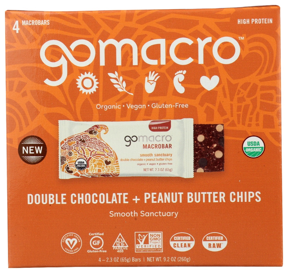 Picture of Gomacro KHRM00376198 9.2 oz Double Chocolate & Peanut Butter Chip Bar - 4 Count