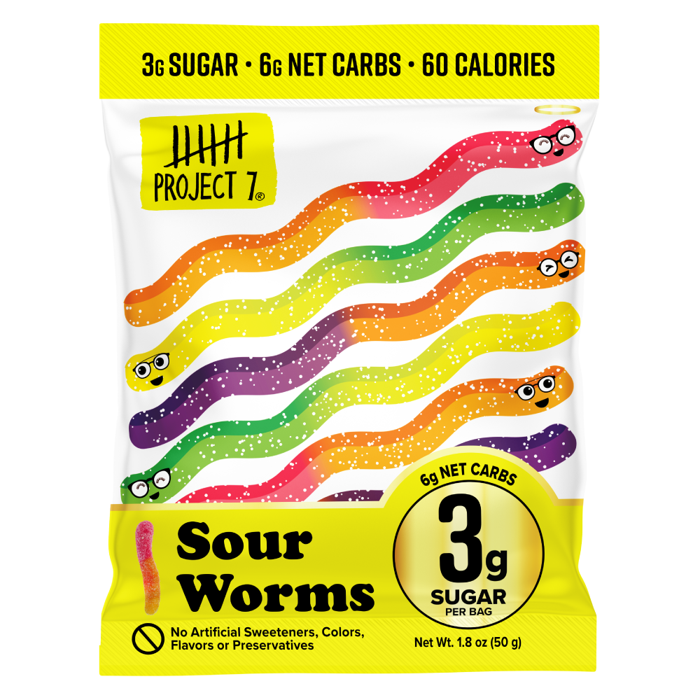 Picture of Project 7 KHRM00385942 1.8 oz Sour Low Sugar Worms Gummy
