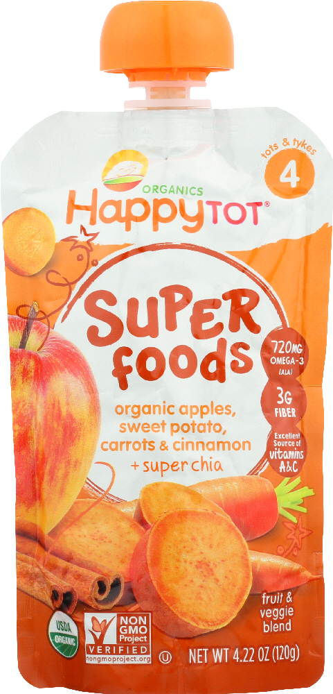 Picture of Happy Family Brands KHFM00655456 4.22 oz Happy Tot Organic Superfoods Sweet Potato Apple Carrot & Cinnamon
