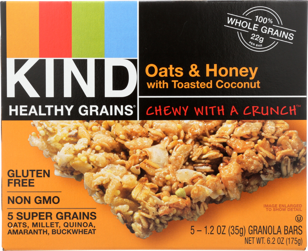 Picture of Kind KHFM00780114 6.2 oz Healthy Grains Granola Bars Oats & Honey with Toasted Coconut&#44; 5 Count