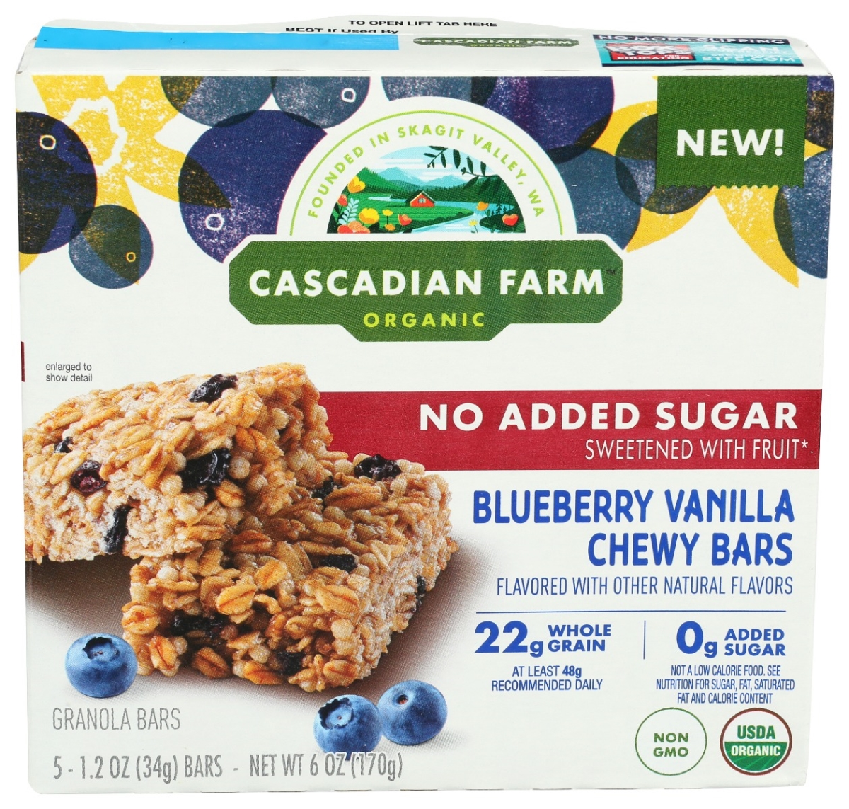 Picture of Cascadian Farm KHRM00383475 6 oz Blueberry & Vanilla Granola Bars