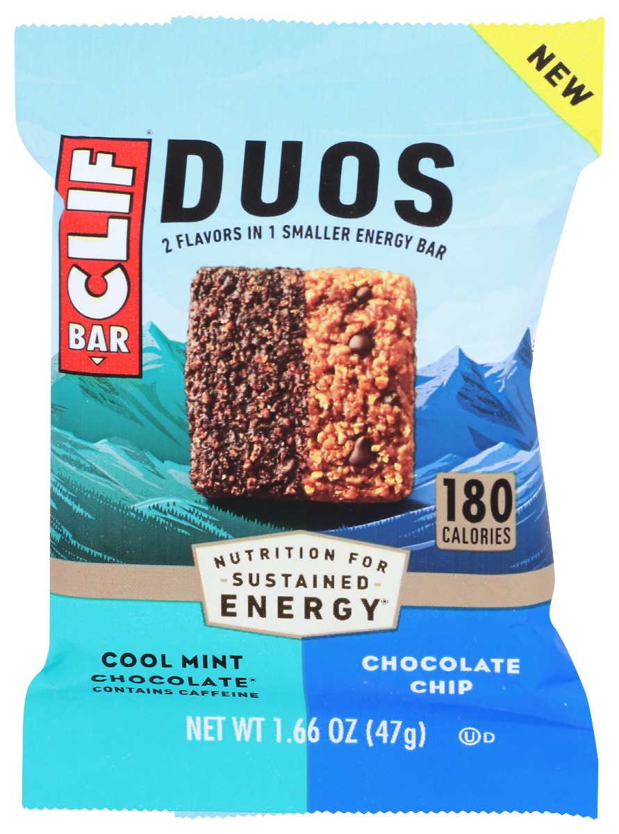 Picture of Clif KHRM00383213 1.66 oz Duo Cool Mint & Chocolate Chip Bar