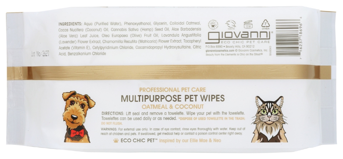 Picture of Giovanni KHRM00386166 Oatmeal Coconut Pet Wipes - 75 Piece