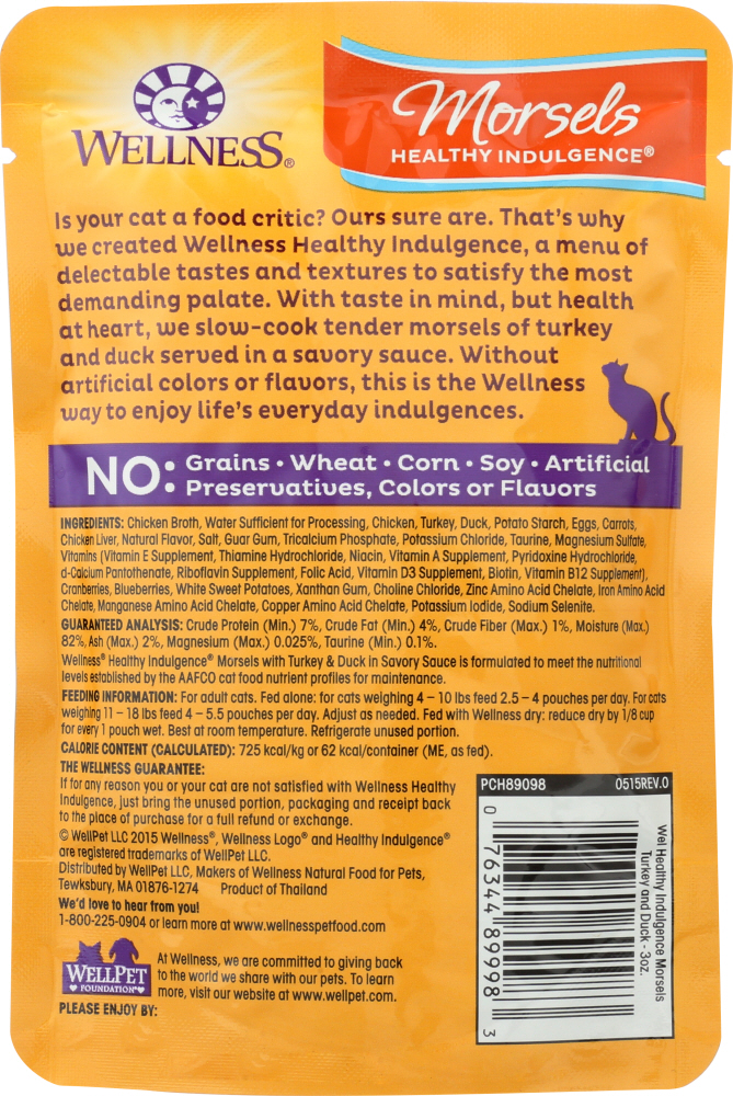 Picture of Wellness KHLV00277770 3 oz Morsels Healthy Indulgence Turkey & Duck Cat Food
