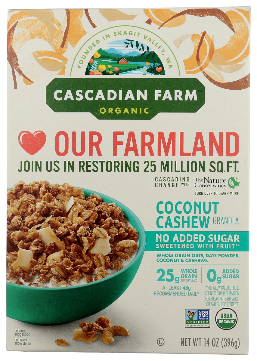 Picture of Cascadian Farm KHRM00351826 14 oz No Added Sugar Coconut Cashew Granola