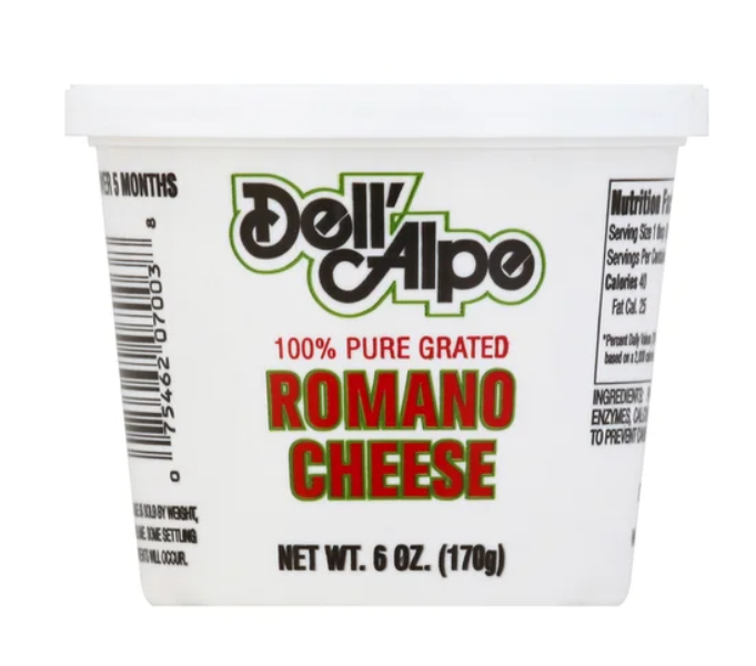 Picture of Dell Alpe KHRM00008585 6 oz Grated Romano Cheese