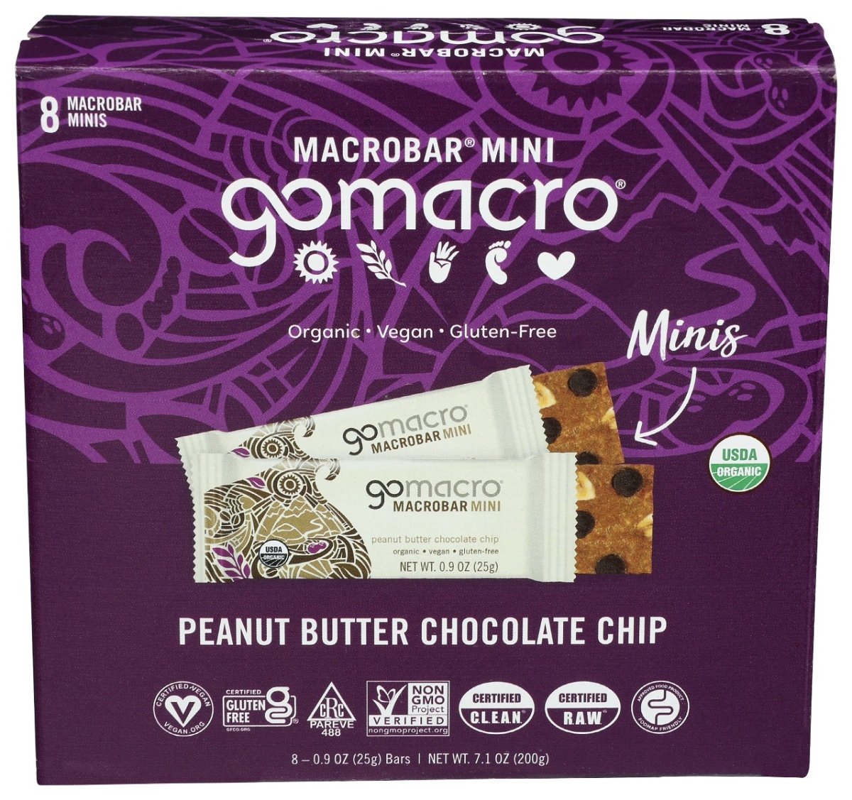 Picture of Gomacro KHCH00393053 7.1 oz Peanut Butter Chocolate Chip Mini Protein Bar, Pack of 8