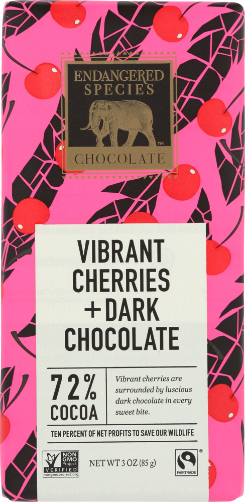 Picture of Endangered Species Chocolate KHLV00092570 3 oz Dark Chocolate Vibrant Cherries
