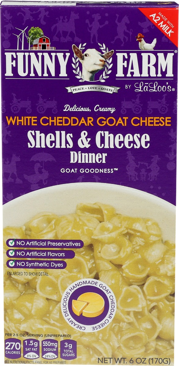 Picture of Funny Farms KHCH00394125 6 oz White Cheddar Goat Cheese Shells Dinner
