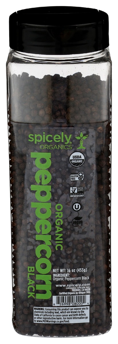 Picture of Spicely Organics KHRM00379064 16 oz Organic Black Peppercorn Spice
