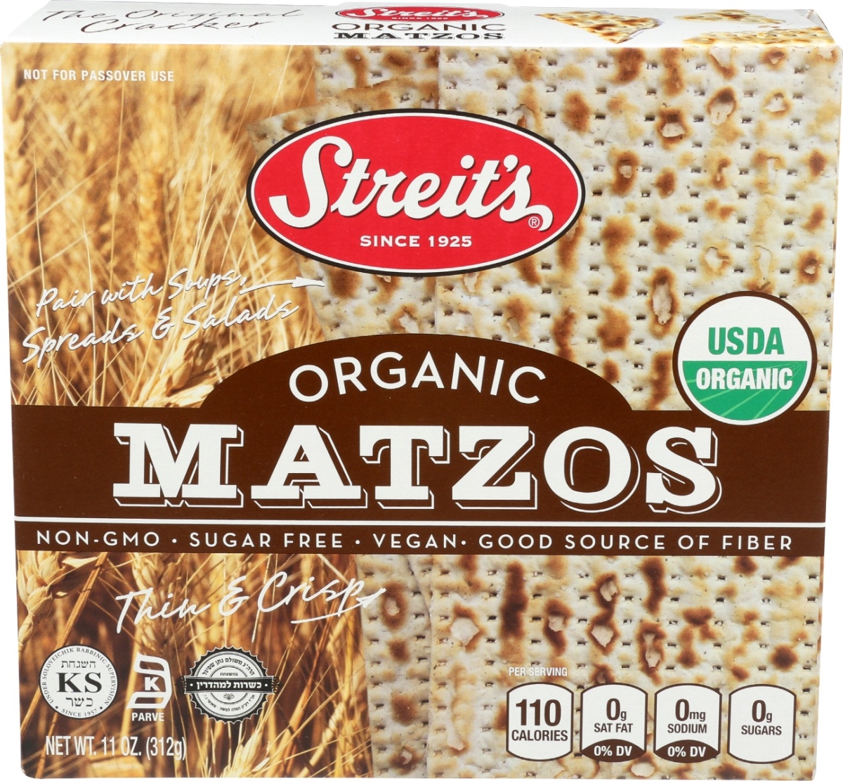 Picture of Streits KHRM00029743 11 oz Organic Flour & Water Matzos