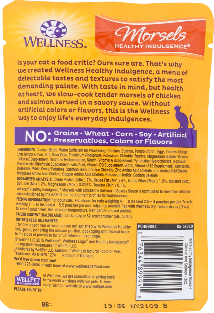 Picture of Wellness KHLV00277766 3 oz Morsels Healthy Indulgence Chicken & Salmon Cat Food