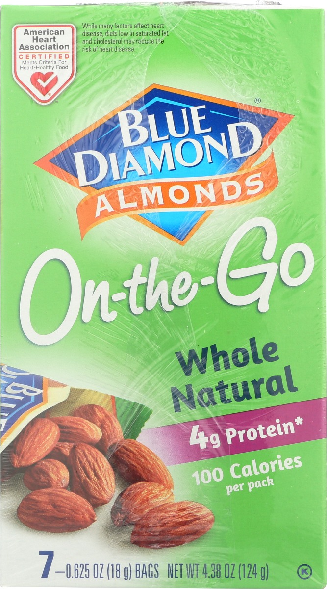 Picture of Blue Diamond KHRM00214890 4.38 oz Whole Natural On the Go Almonds - Pack of 7