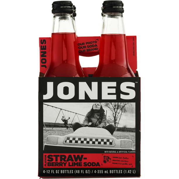 Picture of Jones KHRM00061722 48 fl oz Strawberry Lime Cane Sugar Soda - Pack of 4