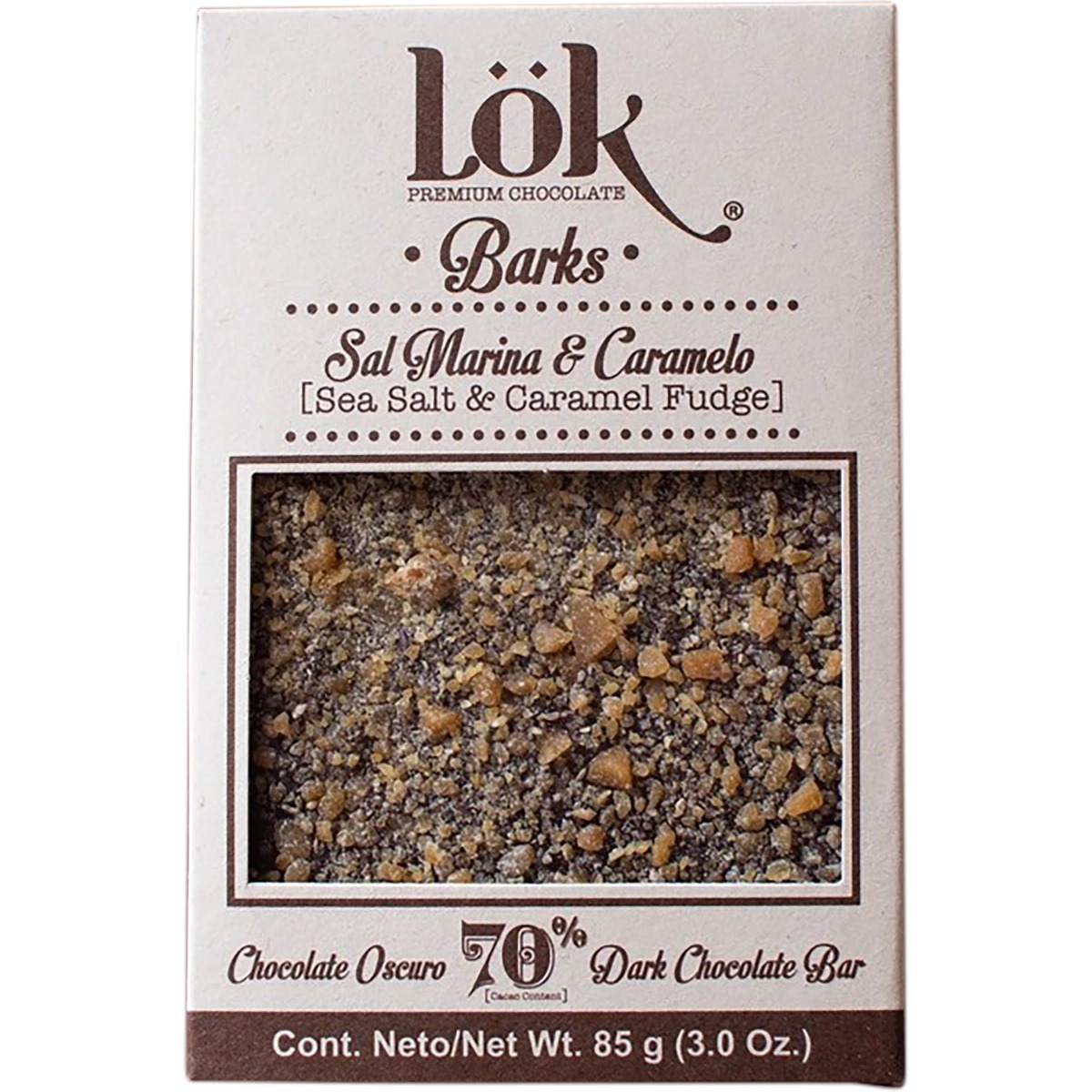 Picture of Lok Foods KHCH00388645 3 oz 70 Percentage Bark Sea Salt & Caramel Chocolate