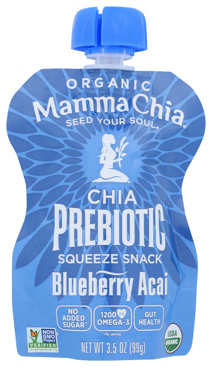Picture of Mamma Chia KHCH00389496 3.5 oz Blueberry Acai Organic Chia Prebiotic Squeeze Snack