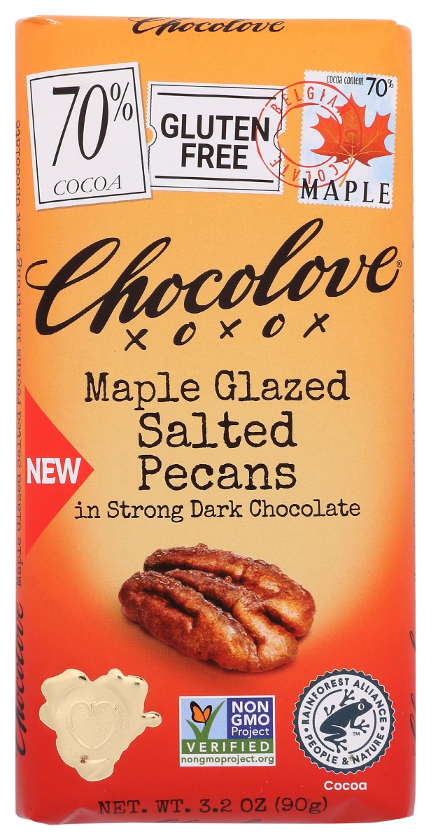 Picture of Chocolove KHCH00390333 3.2 oz Maple Glazed Salted Pecans in Strong Dark Chocolate