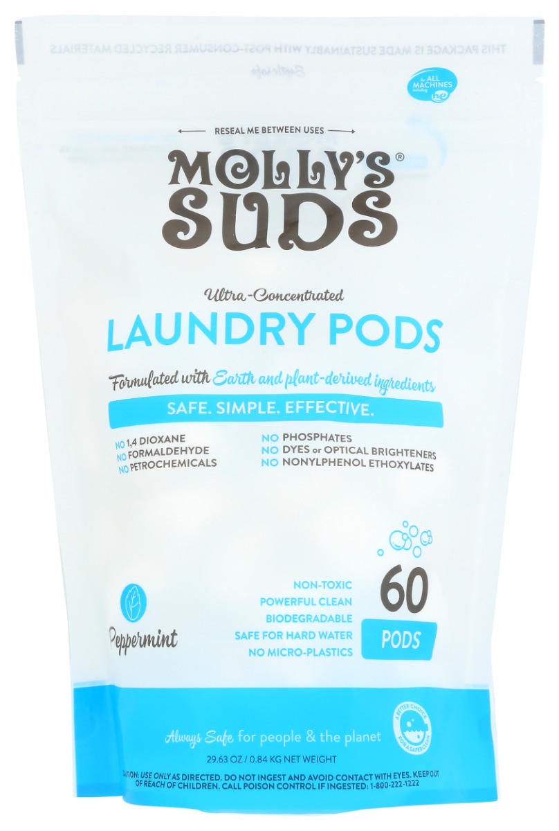 Picture of Mollys Suds KHCH02201147 29.63 oz Ultra Concentrated Laundry Detergent Pods - Peppermint - 60 Count