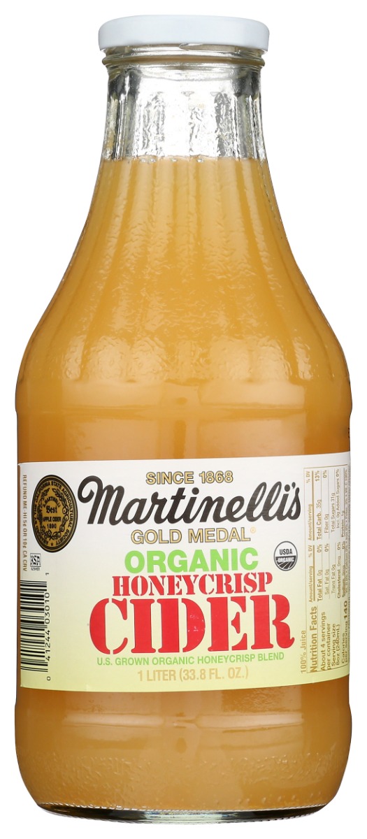 Martinelli KHCH02202947 33.8 fl. oz Organic Unfiltered Honeycrisp Apple Cider -  Martinellis