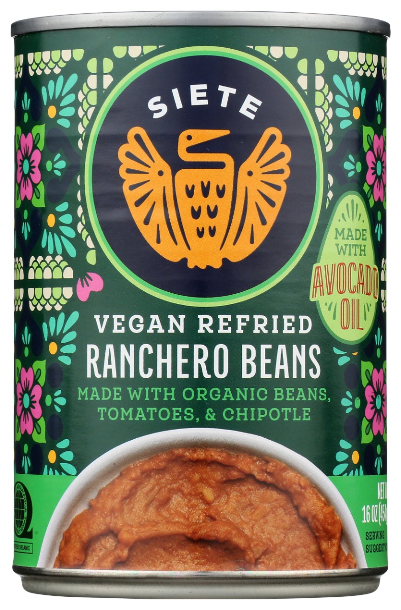 Picture of Siete KHCH02201537 16 oz Vegan Refried Ranchero Beans
