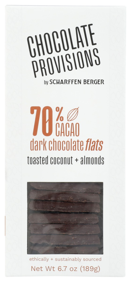 Picture of Scharffen Berger KHLV02208234 6.3 oz 70 Percent Dark Chocolate with Toasted Almond Flats