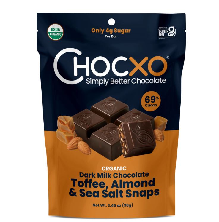 Picture of Chocxo KHLV02302628 3.45 oz Dark Milk Toffee Almond & Sea Salt Snaps Chocolate