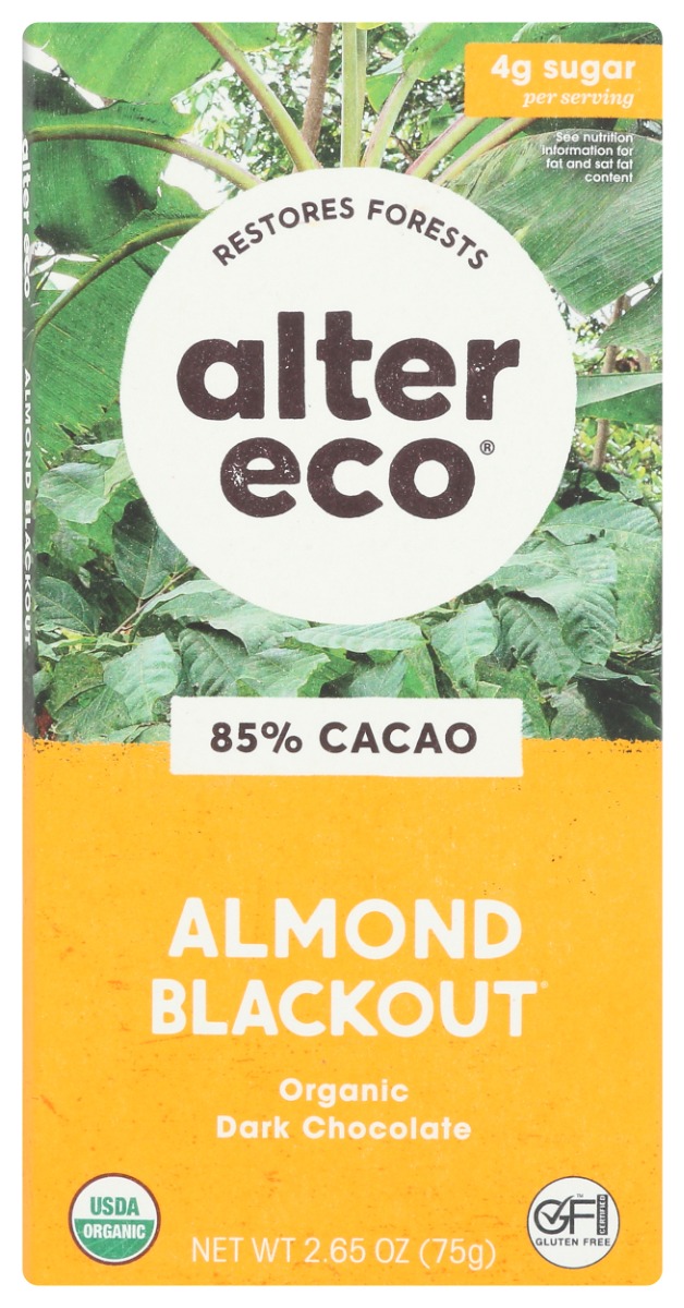 Picture of Alter Eco KHCH02208142 2.65 oz Almond Blackout Dark Chocolate Bar