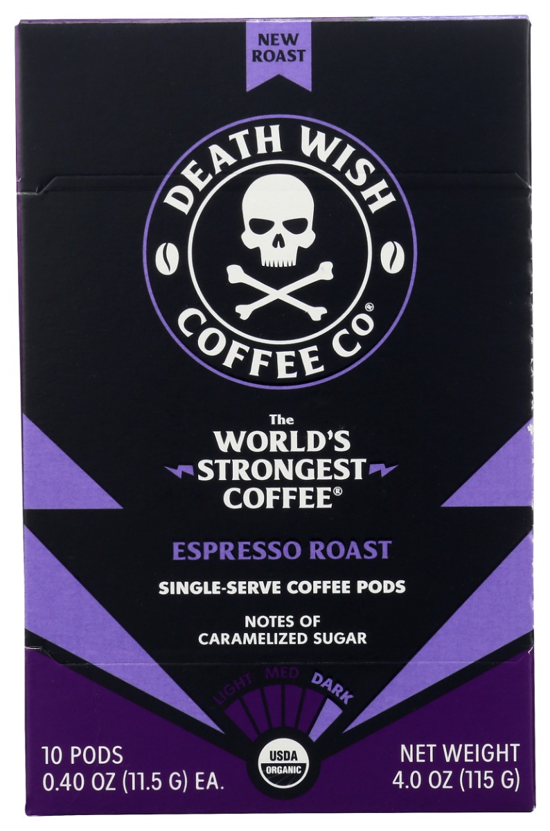 Picture of Death Wish Coffee KHRM00398944 Organic Single Serve Espresso Rost Coffee - 10 Count