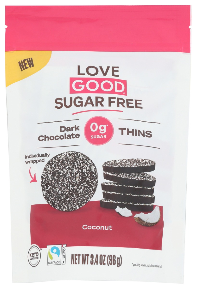 Picture of Love Good Fats KHLV02204566 96 gm Thins Coconut Dark Chocolate