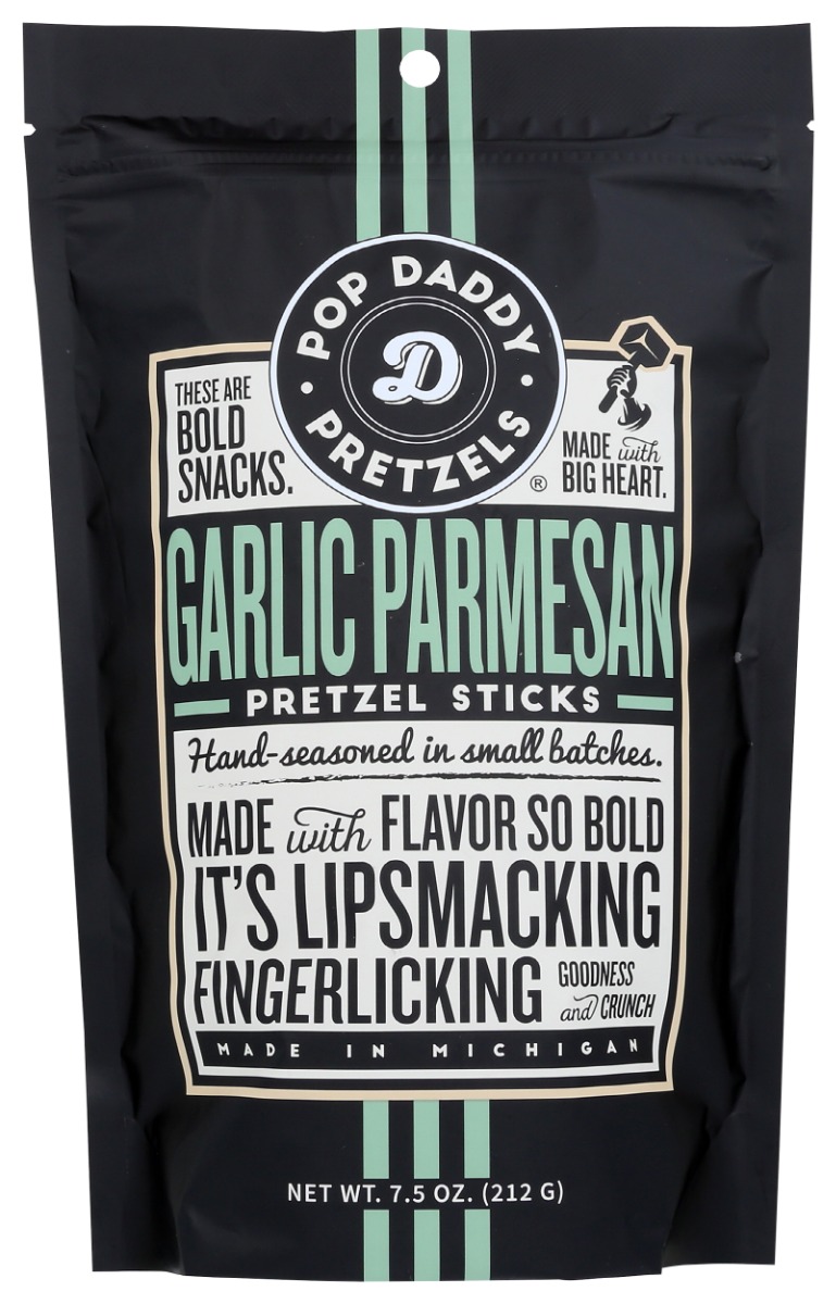 Picture of Pop Daddy Popcorn & Pretz KHRM00296661 7.5 oz Garlic & Parmesan Seasoned Pretzels
