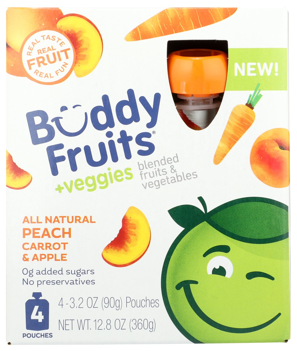 Picture of Buddy Fruits KHLV02306801 12.8 oz Peach Carrot & Apple 4 Pouches Blended Fruits & Vegetables
