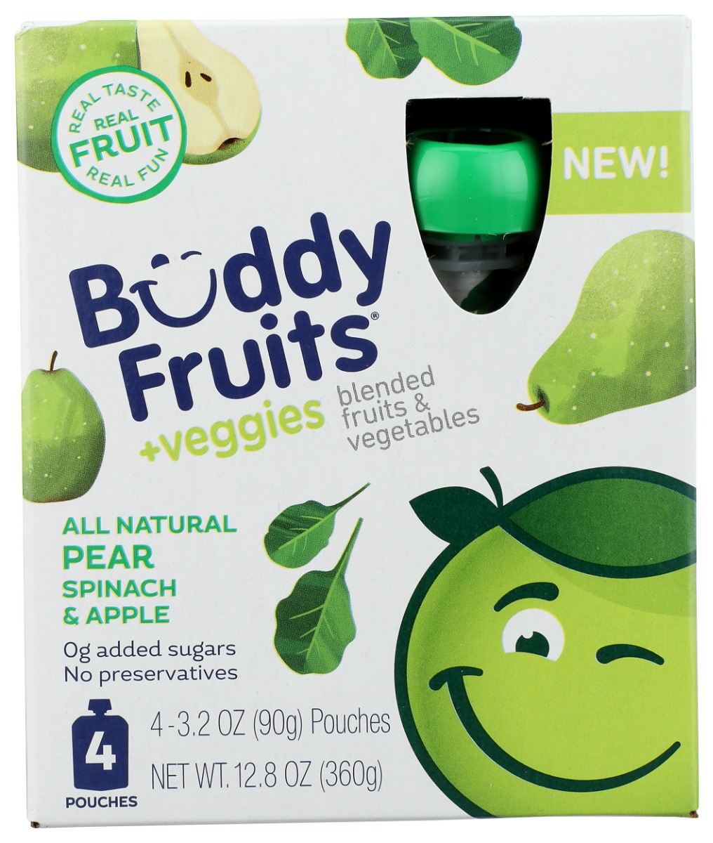 Picture of Buddy Fruits KHLV02306804 12.8 oz Pear Spinach & Apple 4 Pouches Blended Fruits & Vegetables