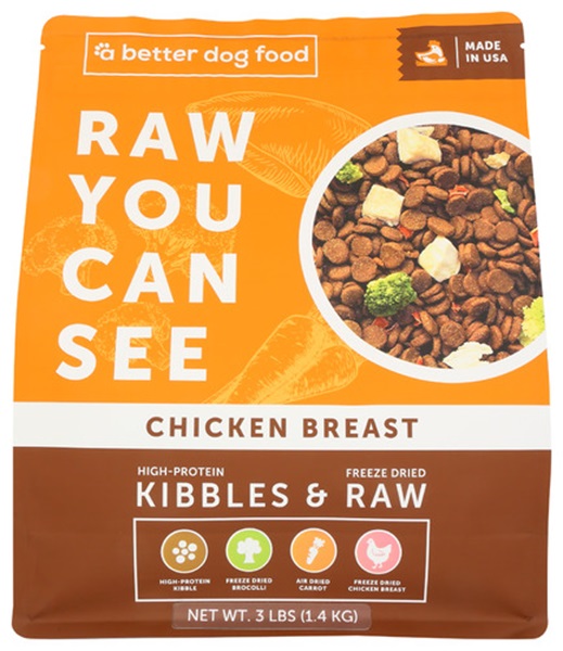 Picture of A Better Treat KHCH02318576 Kibbles & Raw Chicken Breast Dog Food - 3 lbs