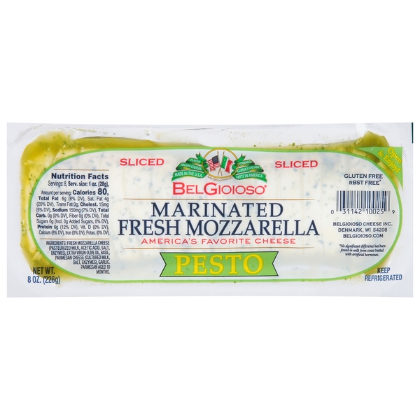 Picture of Belgioioso KHCH00278312 8 oz Marinated Fresh Mozzarella Pesto Cheese