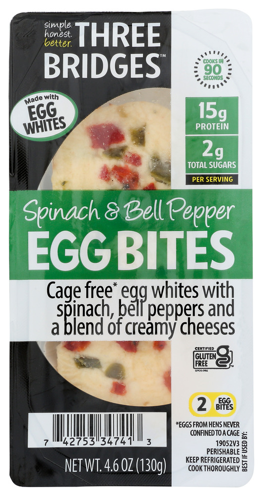 KHCH00369164 4.6 oz Spinach & Bell Pepper Egg White Bites -  THREE BRIDGES