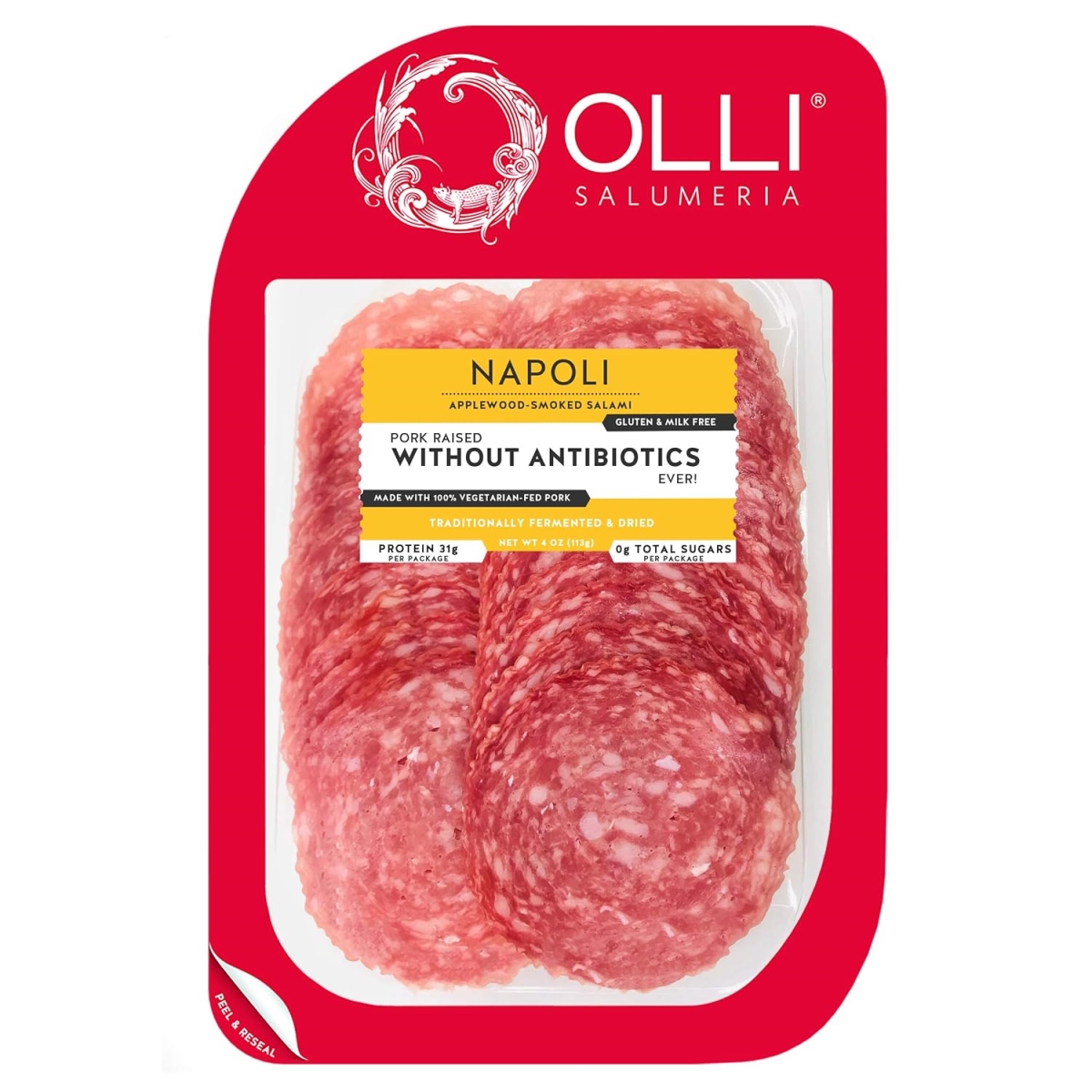 Picture of Olli Salumeria KHCH00311210 4 oz Napoli Applewood-Smoked Pre-Sliced Salame Meat