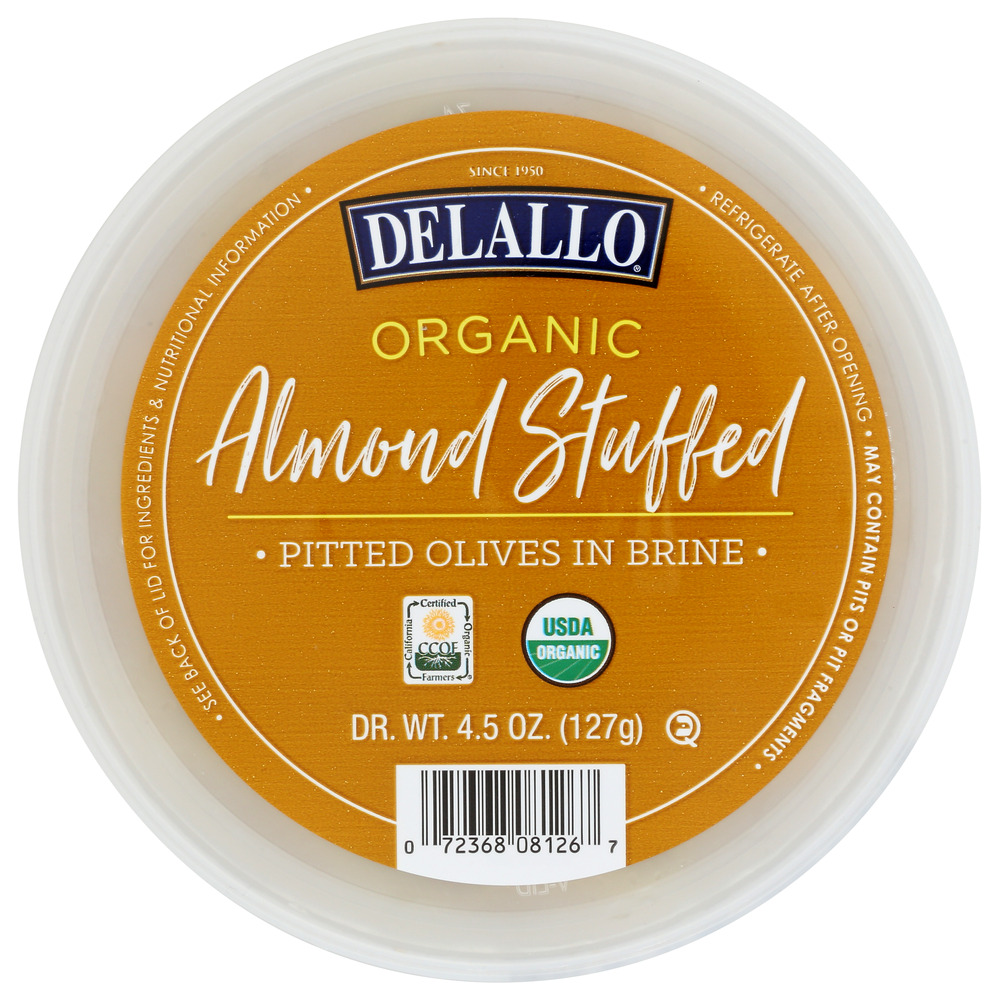 Picture of Delallo KHCH00385019 4.5 oz Organic Almond Stuff Pitted Olives in Brine