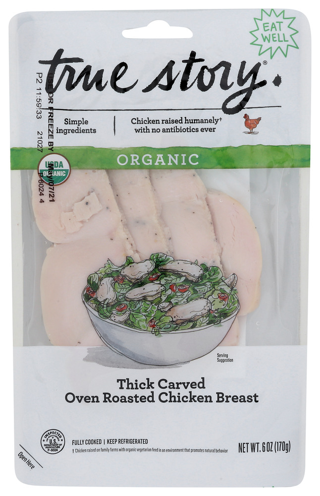 Picture of True Story KHCH00352964 6 oz Organic Thick Carved Oven Roasted Chicken Breast