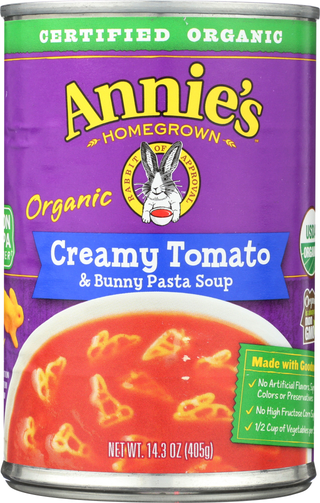 Picture of Annies KHFM00326824 14 oz Creamy Tomato & Bunny Pasta Soup