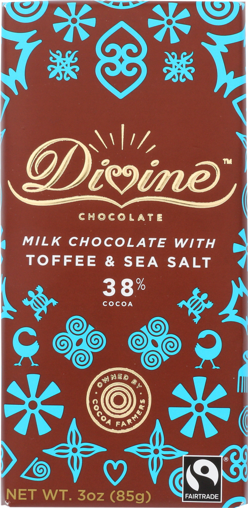 Picture of Divine Chocolate KHFM00334590 3 oz Milk Toffee Sea Salt Chocolate Bar