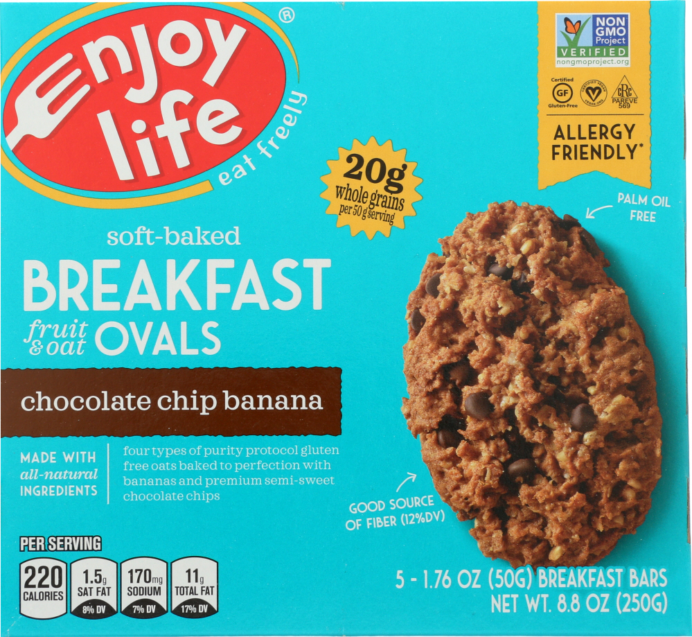 Picture of Enjoy Life Foods KHFM00333073 8.8 oz Chocolate Chip Oval Breakfast Bar
